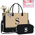 TOPDesign Personalized Initial Canvas Tote Bag, for Wedding, Birthday, Beach, Perfect Gifts for Women, Mom, Teachers, Friends
