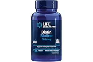Life Extension Biotin, vitamin B7, hair, fingernail and skin health, keratin support, non-GMO, gluten-free, 600 mcg, 100 caps