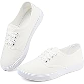 Chaoslook Womens White Canvas Sneakers Lightweight Lace Up Fashion Comfortable Canvas Shoes Low Top Slip On Casual Tennis Walking Shoes Women Footwear