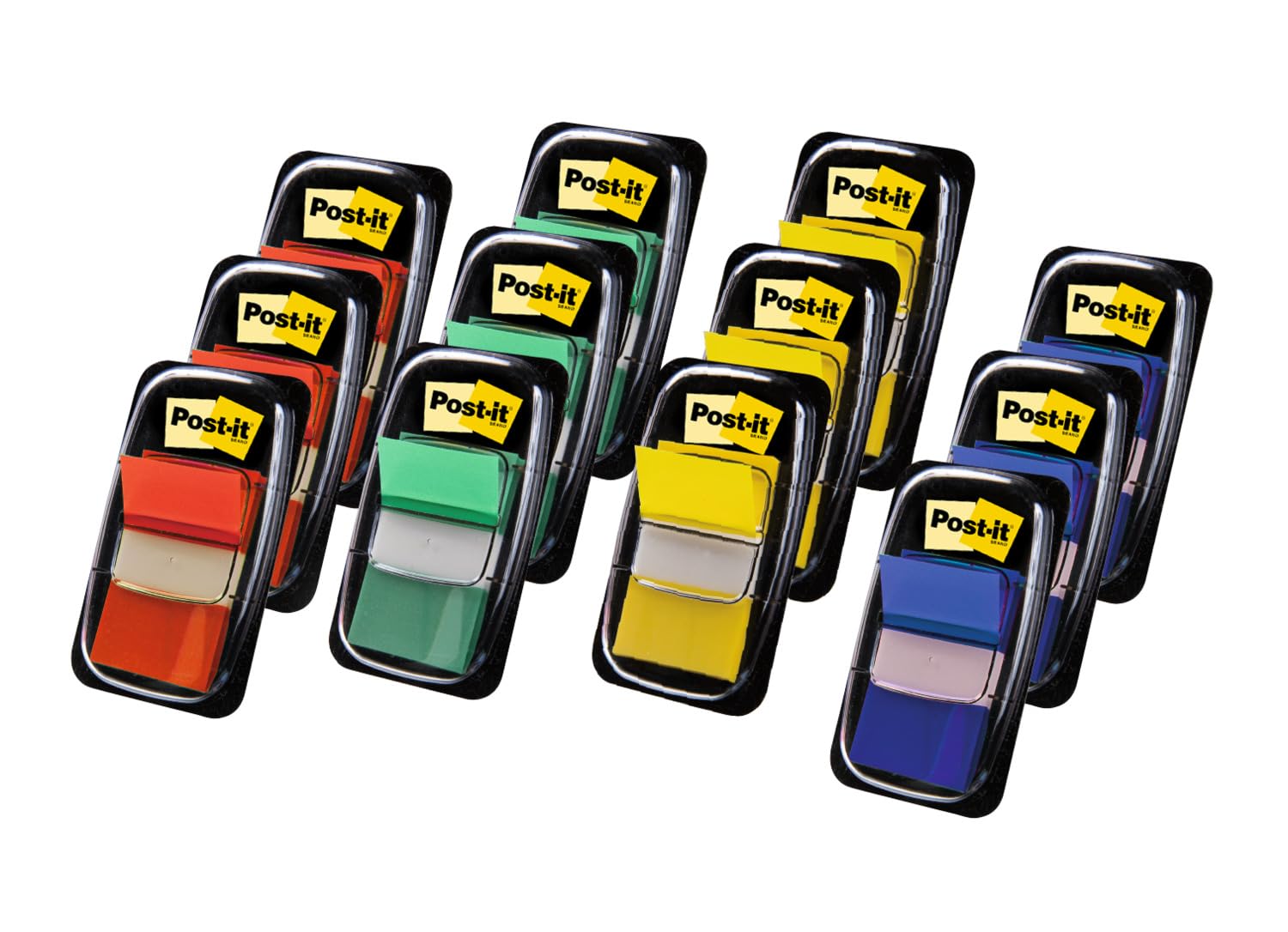 Post-it Index Flags, Medium, Assorted Colours, 10 + 2 FREE Dispensers, 25.4 mm x 43.2 mm, 50 Flags per Dispenser - To Mark, Highlight or Color Code Important Information