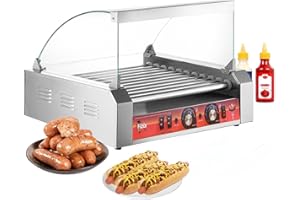 VEXON 1700W Hot Dog Rollers,30 Hot Dog Capacity 11 Non-stick Stainless Steel Rollers,Hot Dog Machine With Dust Cover,Hot Dog Roller Machine With Dual Temp Control And Led Light/Detachable Drip Tray