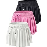 3 Pack Women’s Flowy Athletic Shorts – 2-in-1 Butterfly Running Shorts with Built-in Spandex Liner, Casual Workout Gym