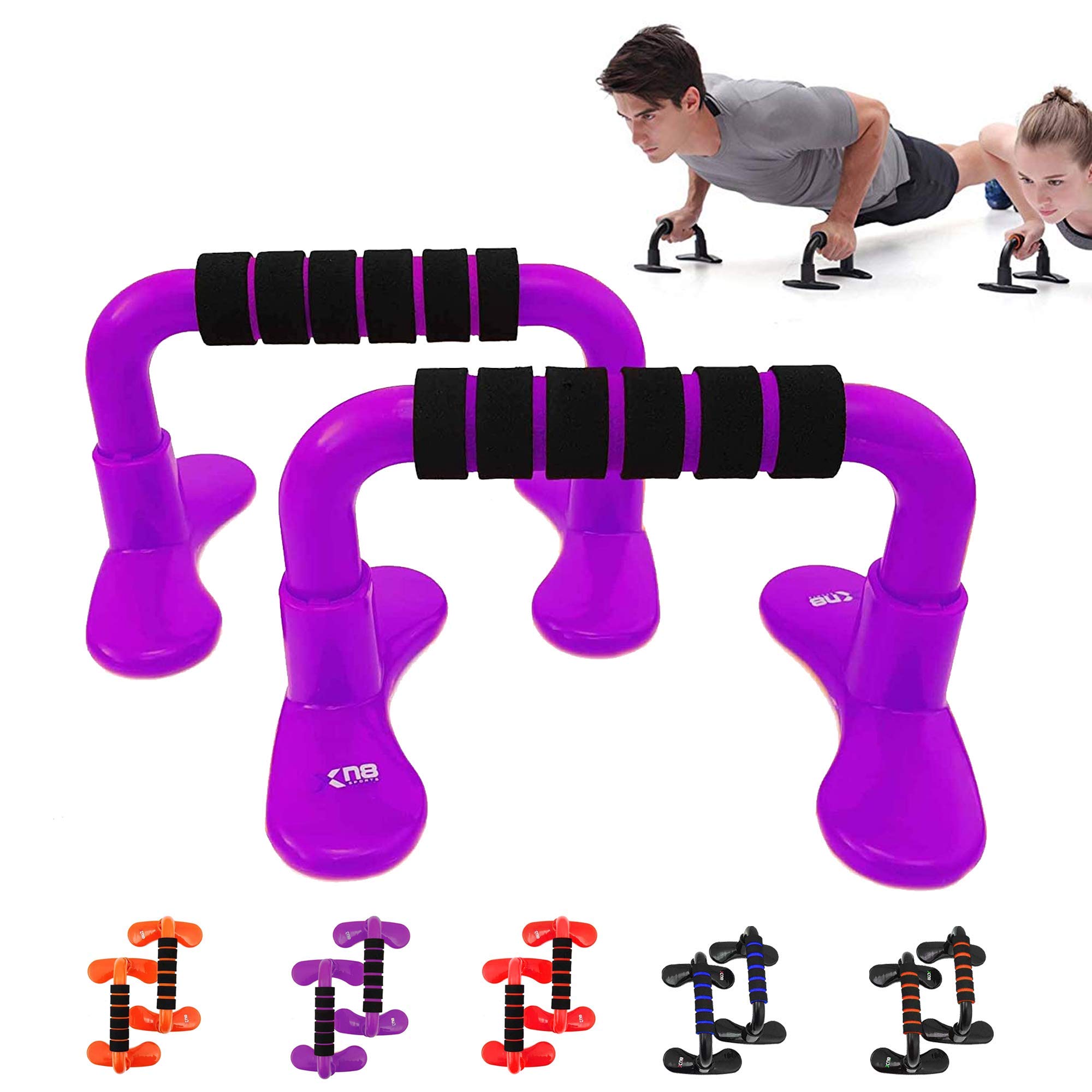 Xn8 Push Up Chest Bar Stand (Pair) with Non-Slip Foam Grip Handles-for Chest Press-Home-Gym-Fitness-Exercise-Strength Training