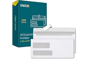 EnDoc #9 Double Window Envelopes Self Seal, 100/pack, 3 7/8 x 8 7/8" Security Tinted Envelopes for Invoices & Statements, Bus