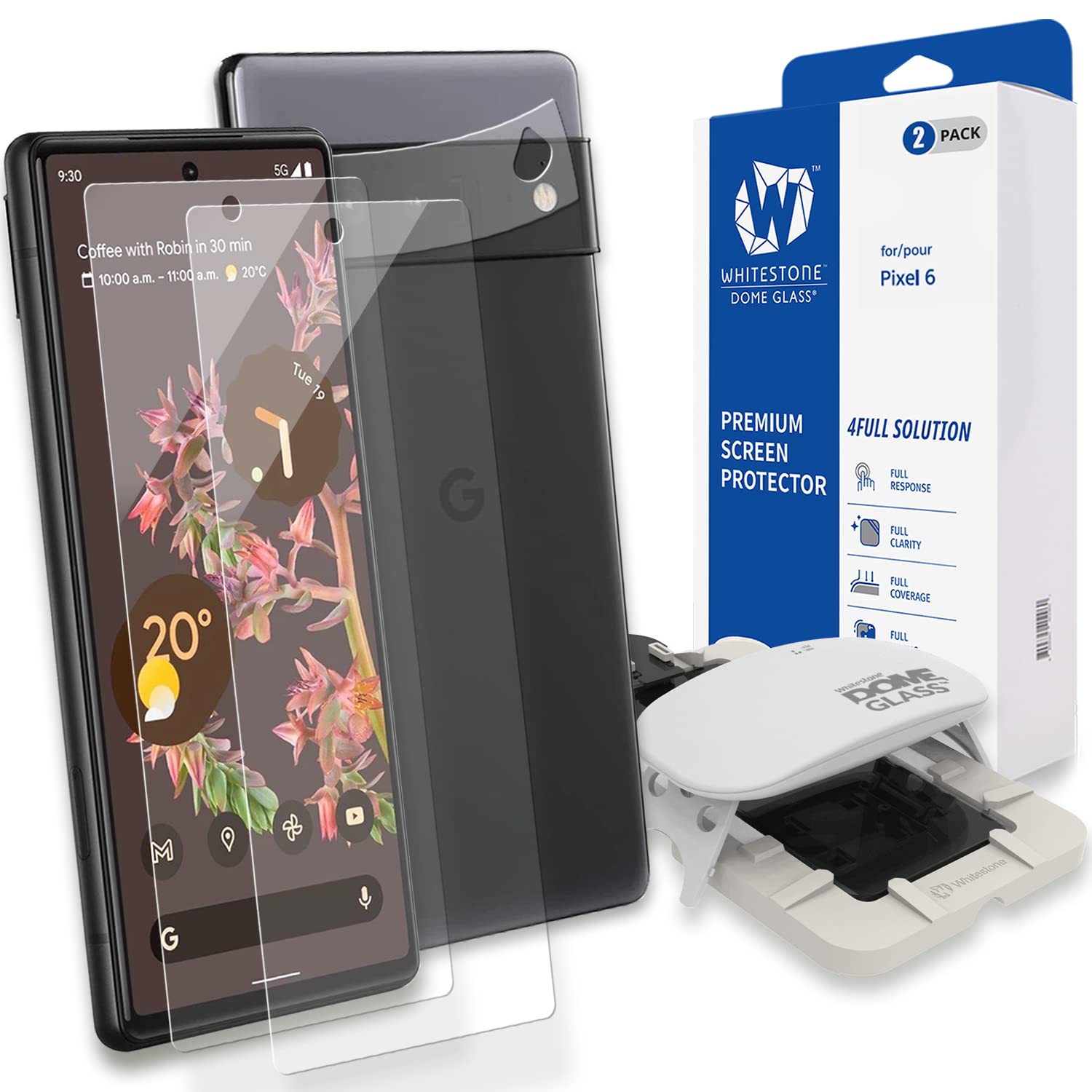 [2PACK] Whitestone Dome Glass Screen Protector for Pixel 6, Full Tempered Glass Shield with Liquid Dispersion Tech [Install Kit] with Camera Film protector
