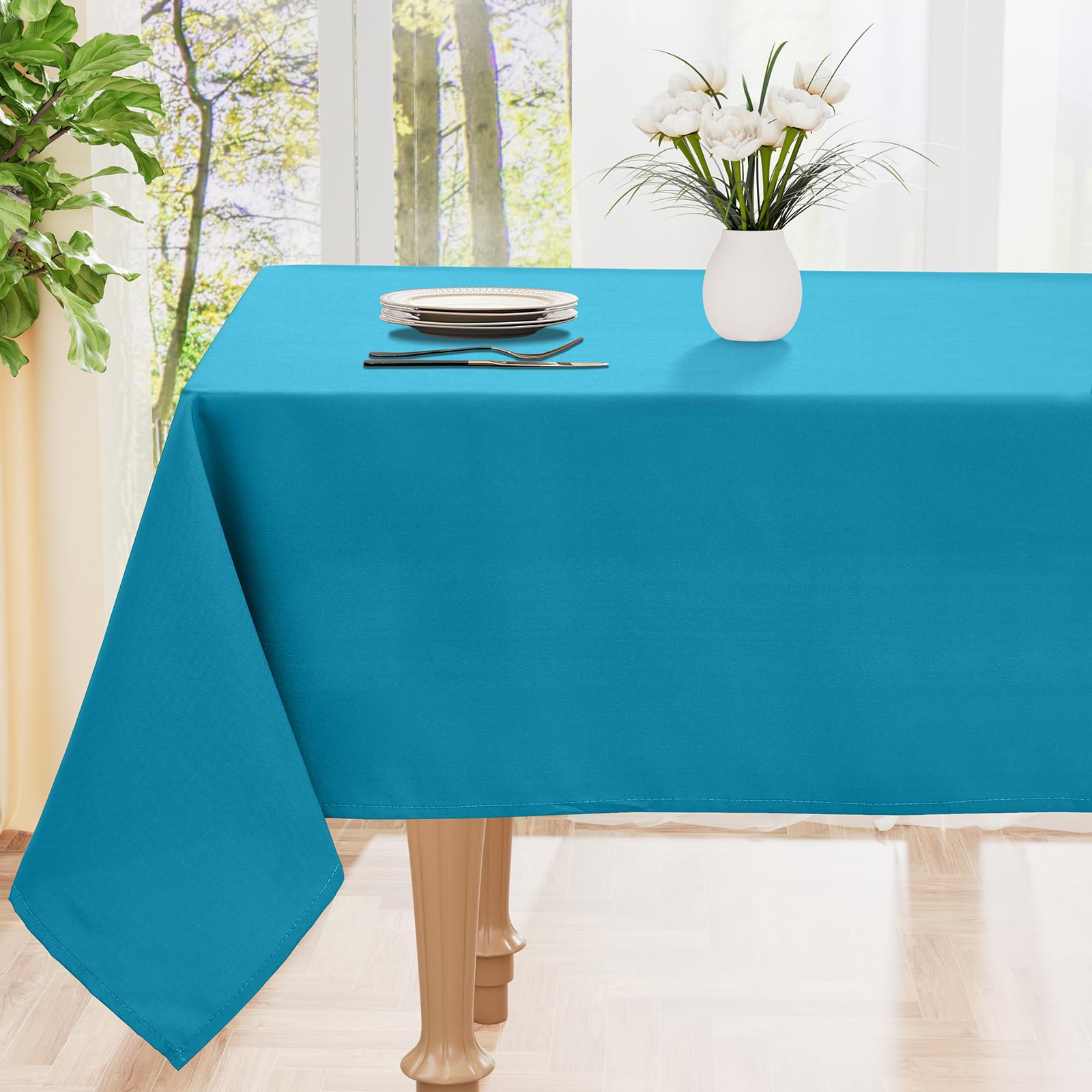 smiry Table Cloth Wipe Clean Rectangular 140x180 cm, Wipeable Water Resistant Polyester Tablecloth, Washable Fabric 4 to 6 Seater Dining Table Cover for Kitchen Indoor Outdoor, Teal