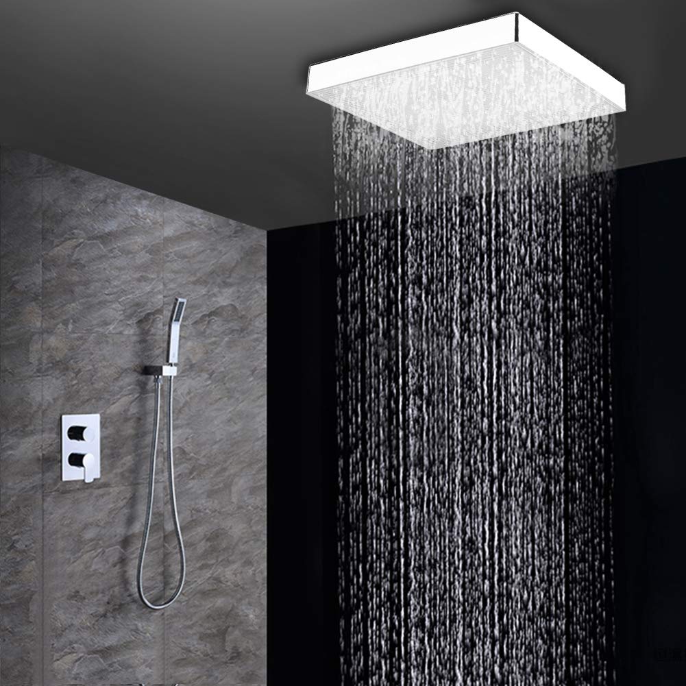 Wakects Square LED Rain Shower Head, 8 Inch Stainless Steel, Temperature Control, 7 Colours, Swivelling