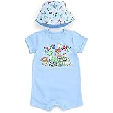Disney Baby Romper and Reversible Bucket Sun Hat Outfit Set Newborn to Infant Sizes (Newborn - 24 Months)
