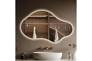 Fahomiss Irregular LED Bathroom Mirror with Lights, 20x36 Inch Asymmetrical Led Vanity Mirror for Wall, Anti-Fog Lighted Clou