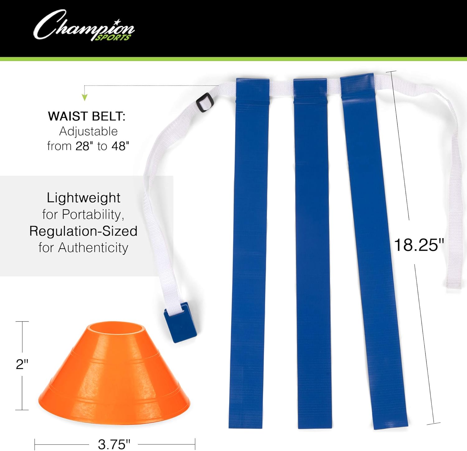 Champion Sports Deluxe Flag Football Game Set Flag Football Equipment - Game Sets with 5 Blue Flag Football Belts, 5 Yellow Flag Football Belts, 4 Orange Disc Cones and Mesh Carrying Bag : Clothing