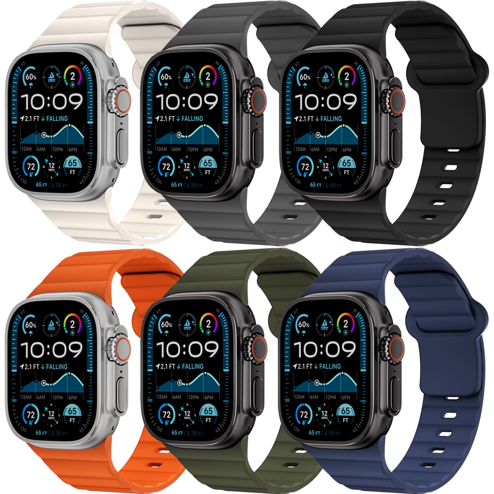 6 Pack Sport Bands for Apple Watch Ultra/3/2 Band 49mm 46mm 45mm 44mm 42mm 41mm 40mm 38mm iWatch Bands for Men Women,Waterproof Silicone Strap Wristband for Apple Watch Series 11 10 9 8 7 6 5 4 SE 3/2