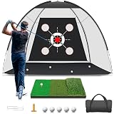 KLAODOT Golf Net with Practice Mat,Golf Hitting Aid Nets 10x7FT for Backyard Driving Chipping Training Swing with Target Mat Balls for Outdoor Indoor,Gifts for Men Dad Him and Golfer