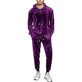 LecGee Mens 2 Piece Velour Hoodie Tracksuit Long Sleeve Velvet Hooded Pullover Casual Athletic Jogging Sweatsuit Set