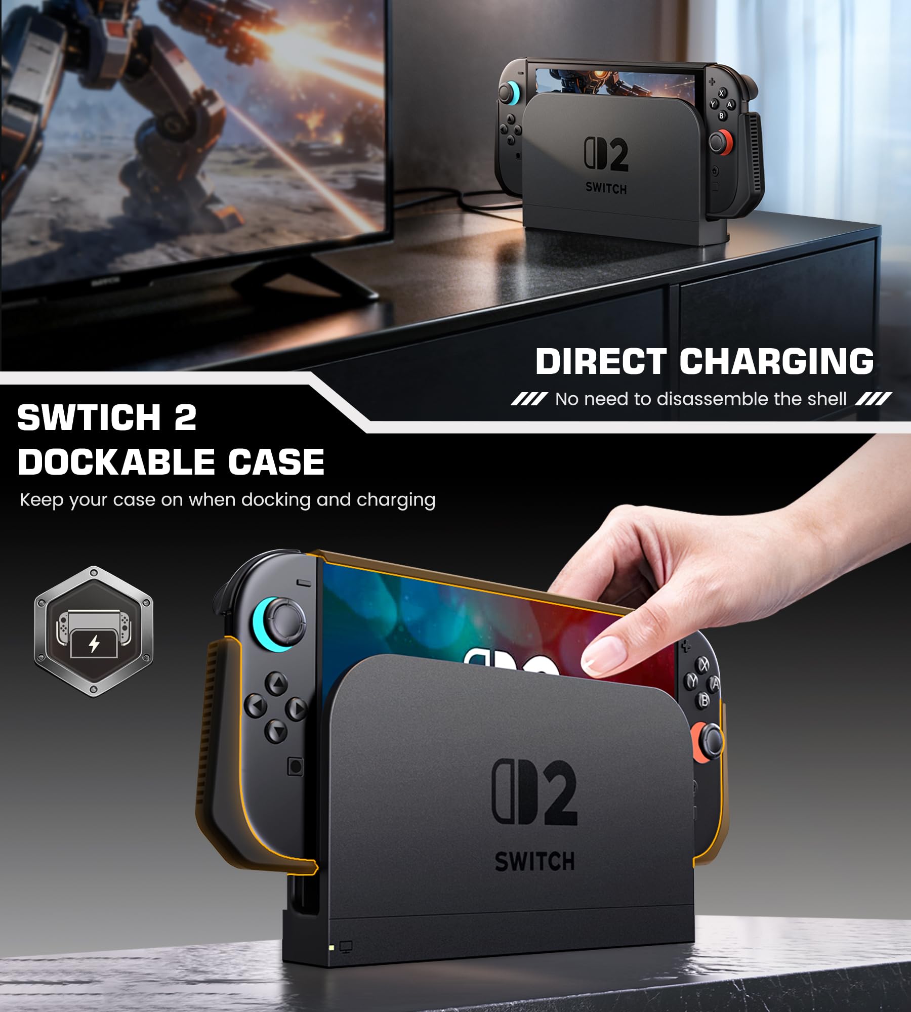 BEBONCOOL GAMING Dockbare Hülle für Nintendo Switch 2, Schutzhülle für Nintendo Switch 2 mit Dockfunktion, inklusive Schnellverschluss für die Joy-Cons und ergonomischem Griff,Schwarz 4