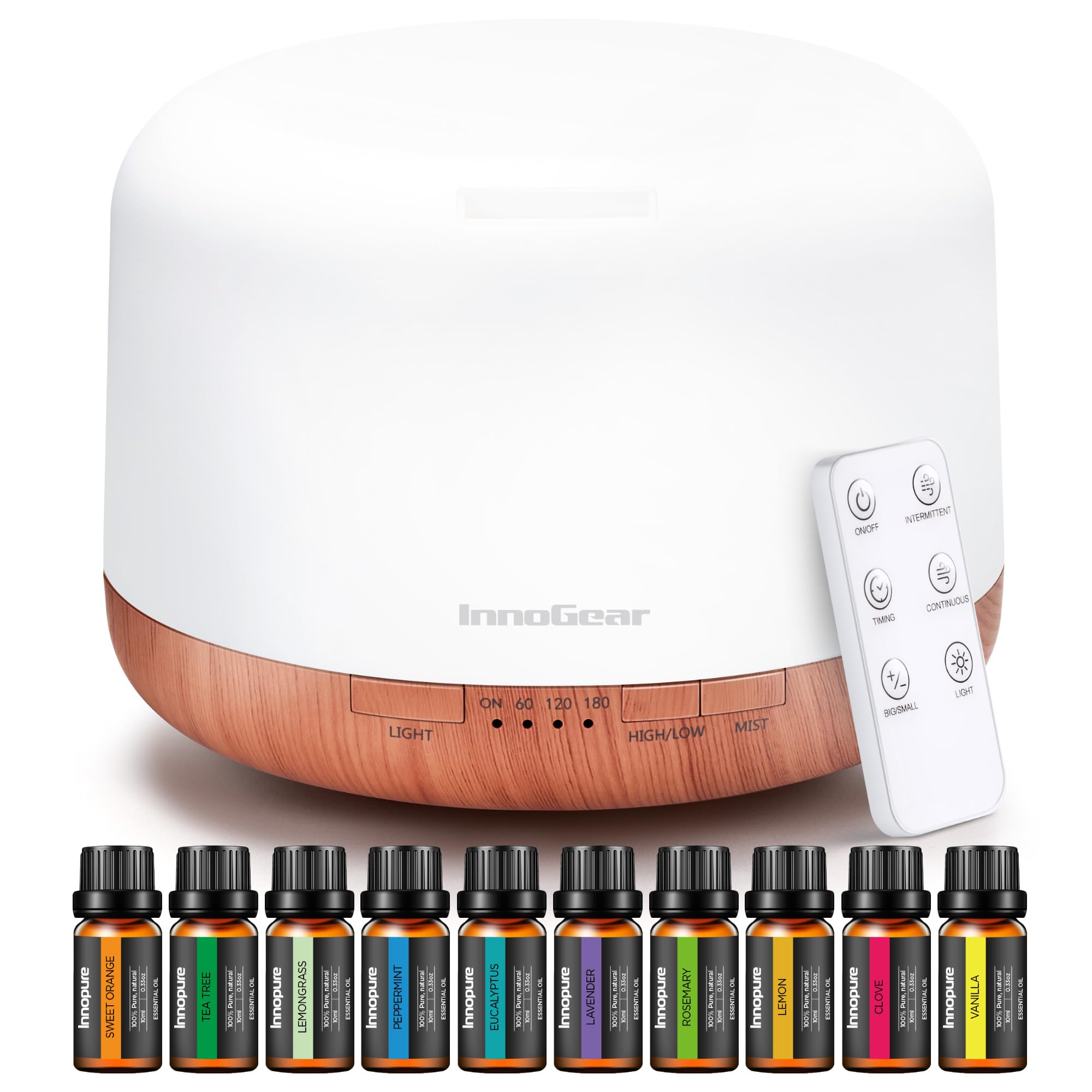 Photo 1 of InnoGear Aromatherapy Diffuser & 10 Essential Oils Set, 500ml Essential Oil Diffuser with Remote Control Ultrasonic Cool Mist Scent Humidifier Vaporizer Auto-Off Timer for Room Office Home, Yellow