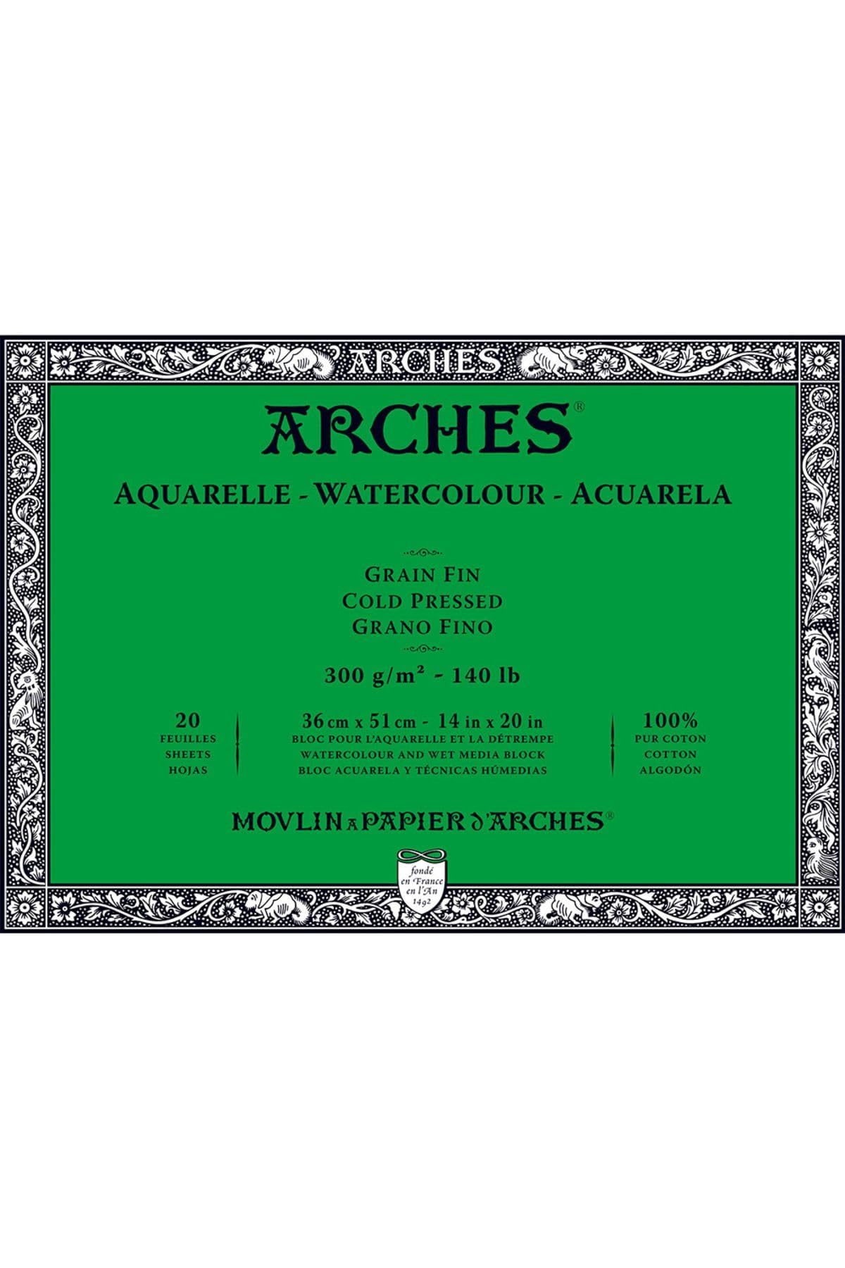 ARCHES Watercolour Block, 300 GSM, Cold Pressed, 36 x 51 cm, Wood, White