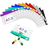 A7-S Pill Pouches Set for A7 Ring Binder, Weekly Pill Organizer 2 Times a Day, Pill Loose-Leaf Storage with Color-Coded Medicine Pouches, Reusable Travel Medicine Organizer