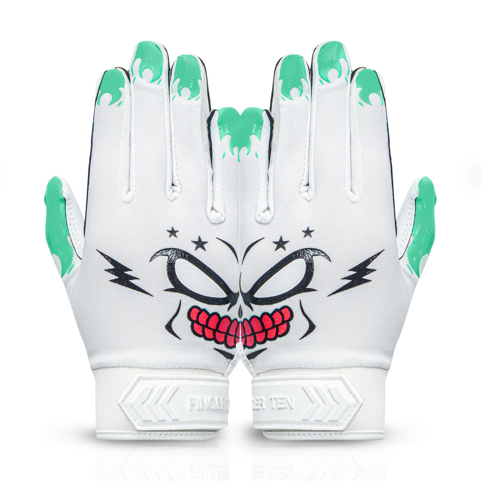 FINGER TEN American Football Gloves Youth Kids Ultra Tack Sticky Non-Slip Palm Receivers, Rugby Gloves Flexible Stretch Protection Waterproof Professional Fit Age 5-14 (Green,Medium)