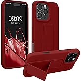 kwmobile Case Compatible with Apple iPhone 16 Pro - Case with Hand Strap and Stand Soft TPU Silicone Coating - Rhubarb Red