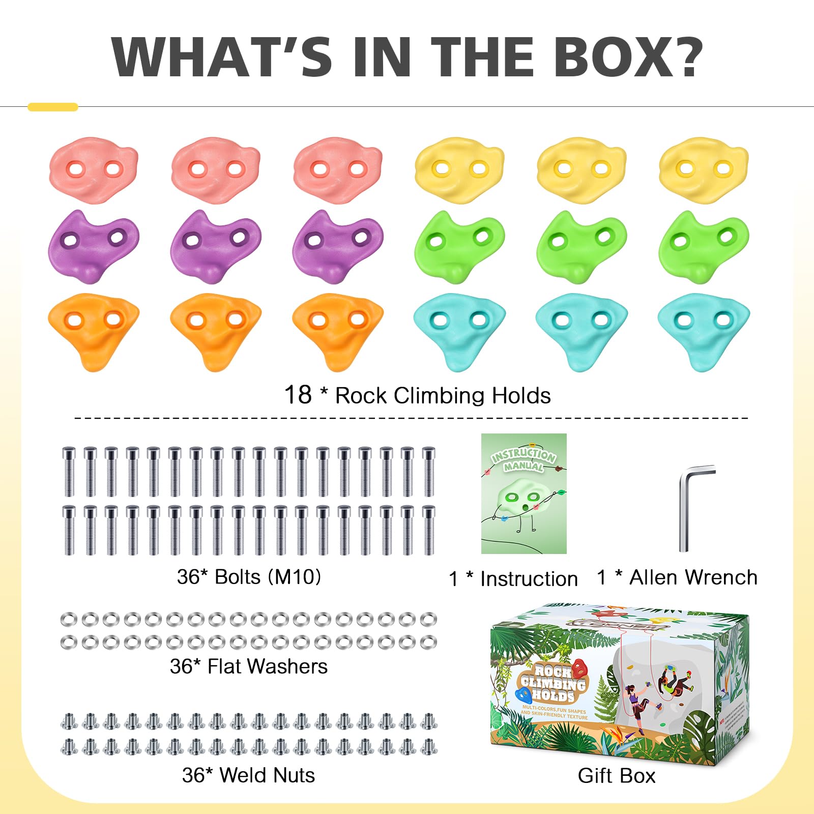 TOPNEW 18PCS Climbing Holds for Kids, Rock Wall Climbing Kit with Hardware for Indoor and Outdoor Climbing Wall, Soft Color