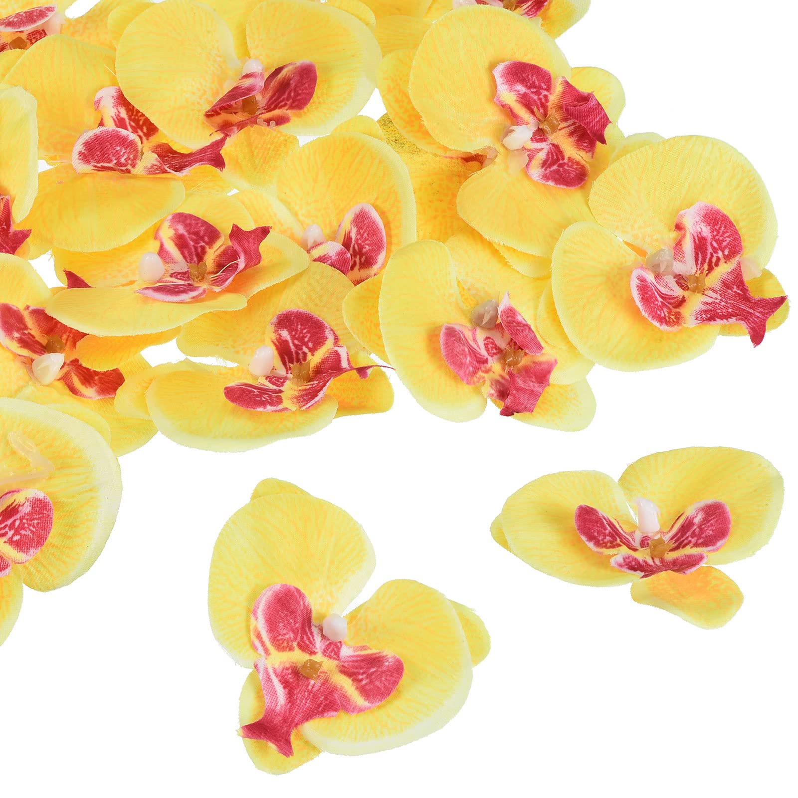 PATIKIL 2.8" Artificial Orchid Flower Heads, 40 Pack Silk Phalaenopsis Fake Butterfly Orchid Heads for Wedding Floral Bouquet Decor DIY Craft Making, Yellow