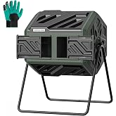 THE Growing 43 Gal Outdoor Compost Bin Tumbler for Backyard Garden, Green | Twin 21.5gal chambers match garden lawns. Pre-embedded nuts for fast setup. Durable resin deters pests and strong odors.