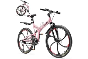 Max4out 26 inch Folding Mountain Bike, Carbon Steel Frame and 21 Speed, Double Disc Brake and Dual Suspension Folding Bike for Adults/Men/Women, Easy Assembly Bicycle(Black/Green/Orange)