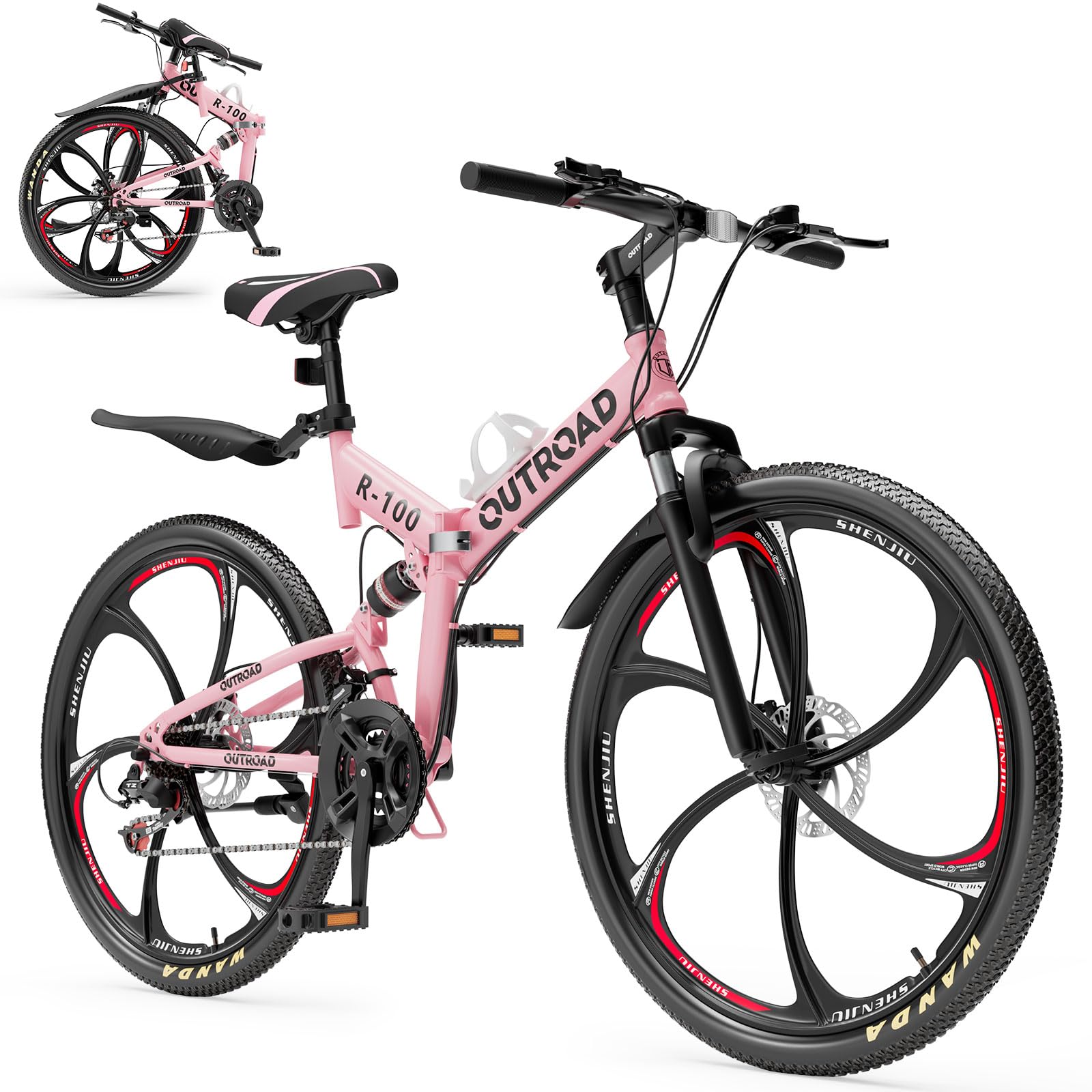 Max4out 26 Inch Folding Mountain Bike, 21 Speed