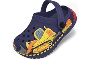 JeathFea Toddler Girls Boys Clogs Cute Cartoon Front Loader Pattern Garden Clogs Children Little Kids Slip on Slides Sandals Slippers Indoor Outdoor Shower Beach Pool Water Shoes