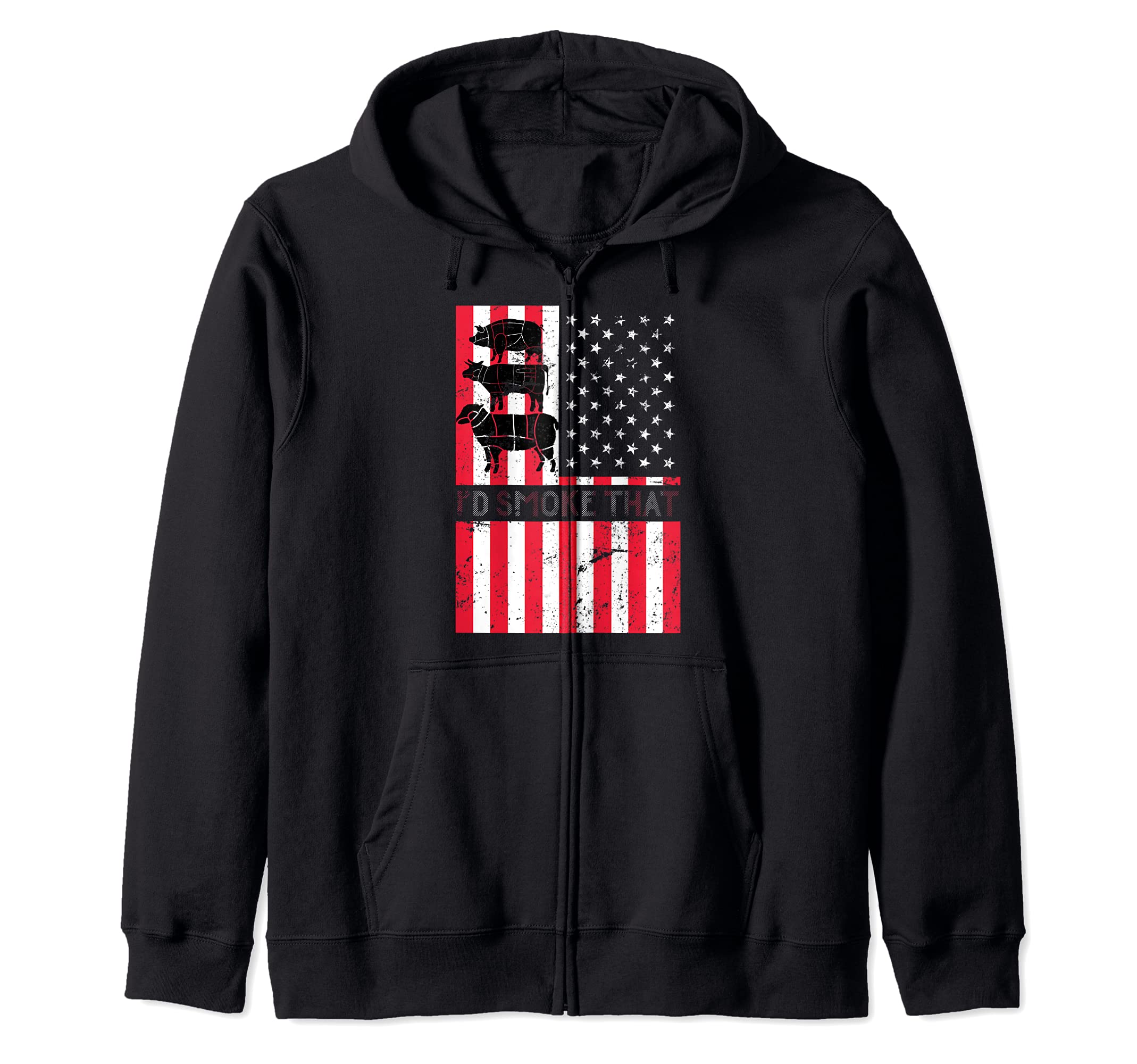 American Pride Smoking Meat US Flag BBQ Grillmaster Barbecue Zip Hoodie