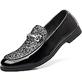 COSIDRAM Men's Glitter Dress Shoes Fashion Metallic Sequins Gold Buckle Luxury Patent Leather Loafers Wedding Party Prom