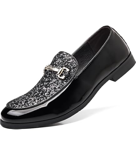 Men\'s Black Glitter Loafers Lace Up Oxford Cap Toe Metallic Slip On Party Shoes Amazon.com | bravo! Men Dress Shoe Prom-2 Slip-on Loafer  main image 3