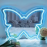 Butterfly Neon Sign Mirror, LED Neon Sign for Wall Decor, 15.7'' x 12'' Dimmable Neon Light for Teen Girls & Kids Birthday Party Gift, Neon Signs for Girl Room Decor, Wall Mirror, USB Powered (Ice Blue)