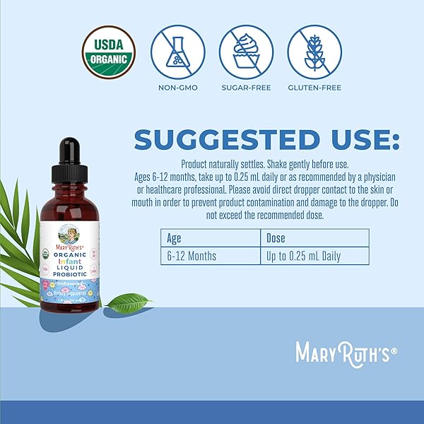 MARYRUTH ORGANICS USDA ORGANIC INFANT LIQUID PROBIOTIC DROPS | BABY ESSENTIALS | PROBIOTICS FOR INFANTS | BABY PROBIOTIC DROPS | PROPRIETARY PROBIOTIC BLEND | VEGAN | NON GMO | 125 SERVINGS