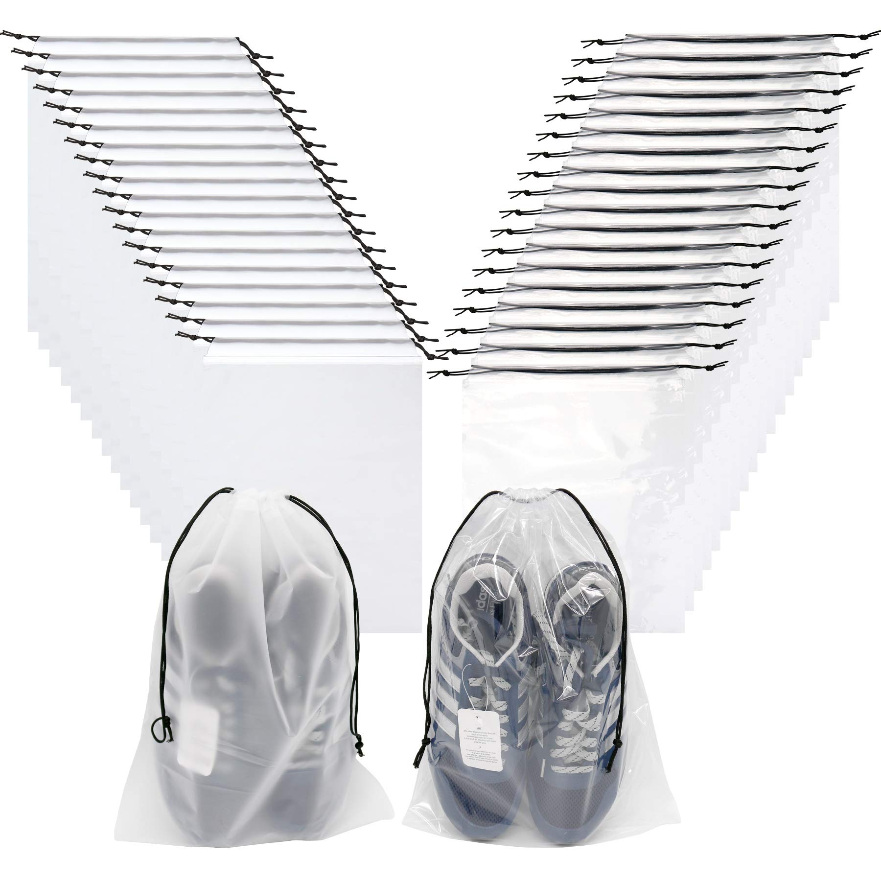 18 PCS Travel and 18 PCS Transparent Translucent Shoe Storage Bags, Large Portable Clear Shoes Pouch Packing Organizer with Drawstring Rope for Men and Women