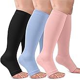 3 Pack Copper Compression Socks for Women & Men, 20-30mmHg Open Toe Knee High Stockings for Circulation Support