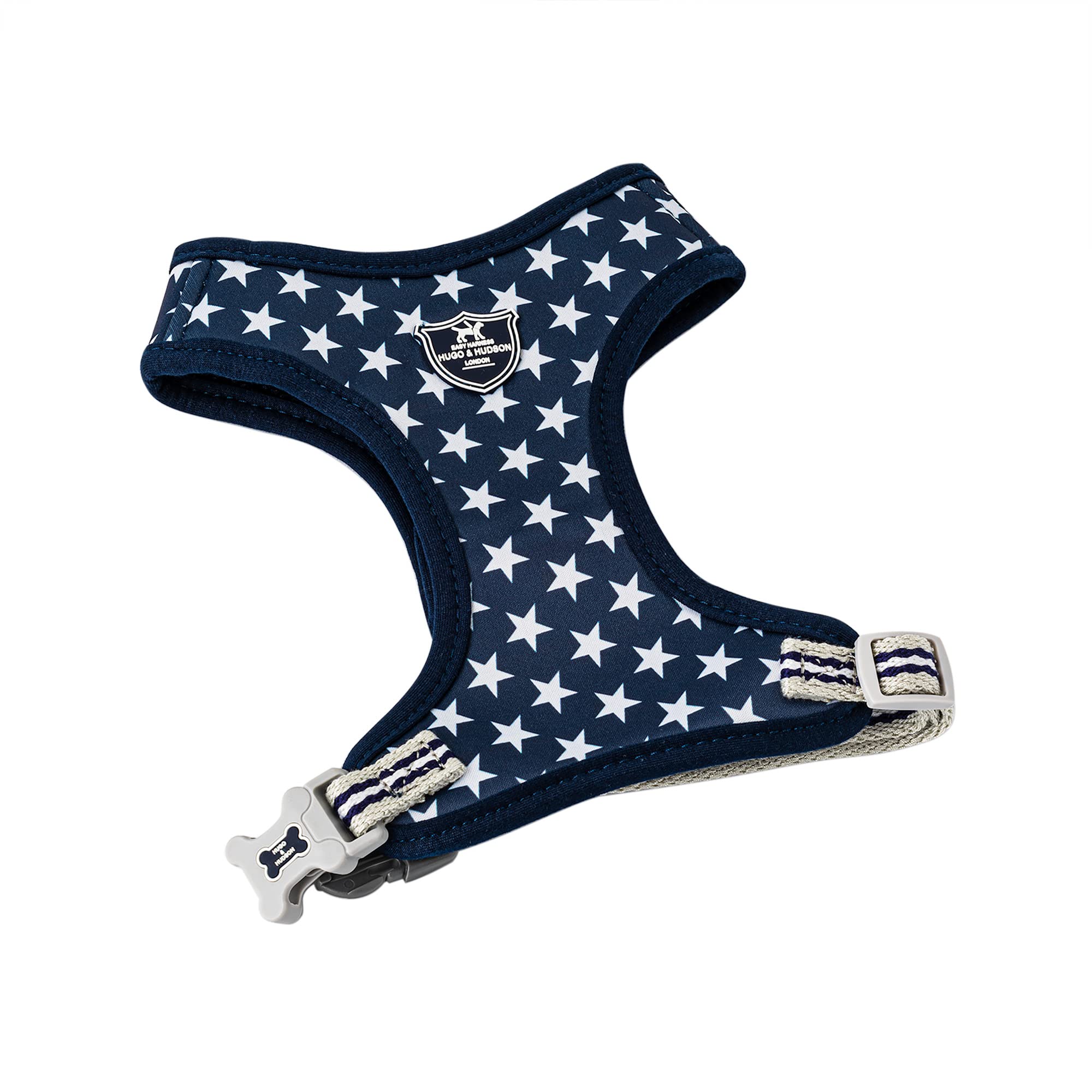 HUGO & HUDSON Dog Harness No Pull Adjustable Fabric Rear Buckle Pet Vest, Navy Star, XS