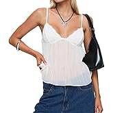 Women Y2k Spaghetti Strap Camisole Crop Top Mesh See Through Slim Fit Tank Top Going Out Shirt Vest Tops Streetwear