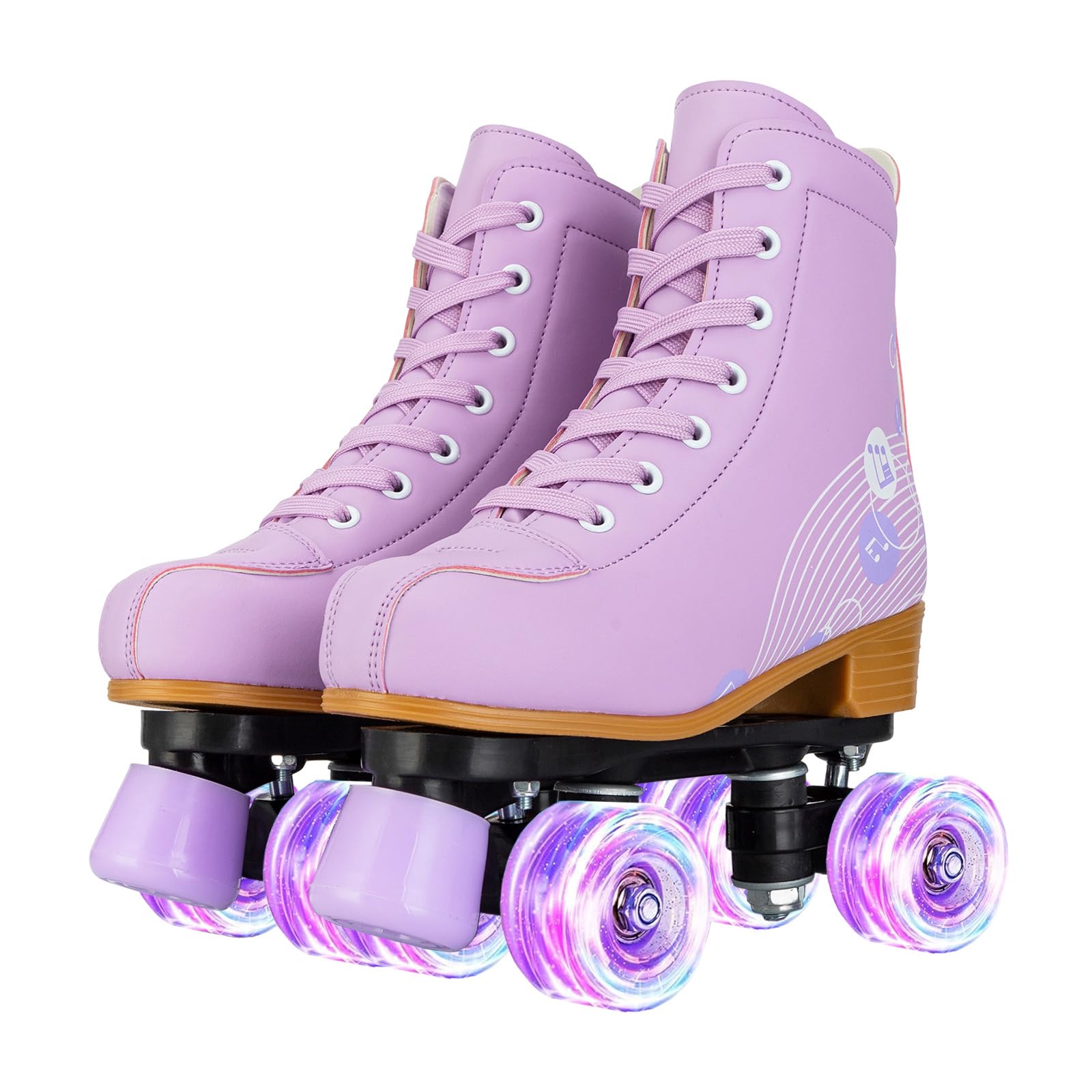 Gets Womens Roller Skates Light Up Wheels, Artificial Leather Adjustable Double Row 4 Wheels Roller Skates Shiny Skates for Teens,Adult-Purple,39 Image