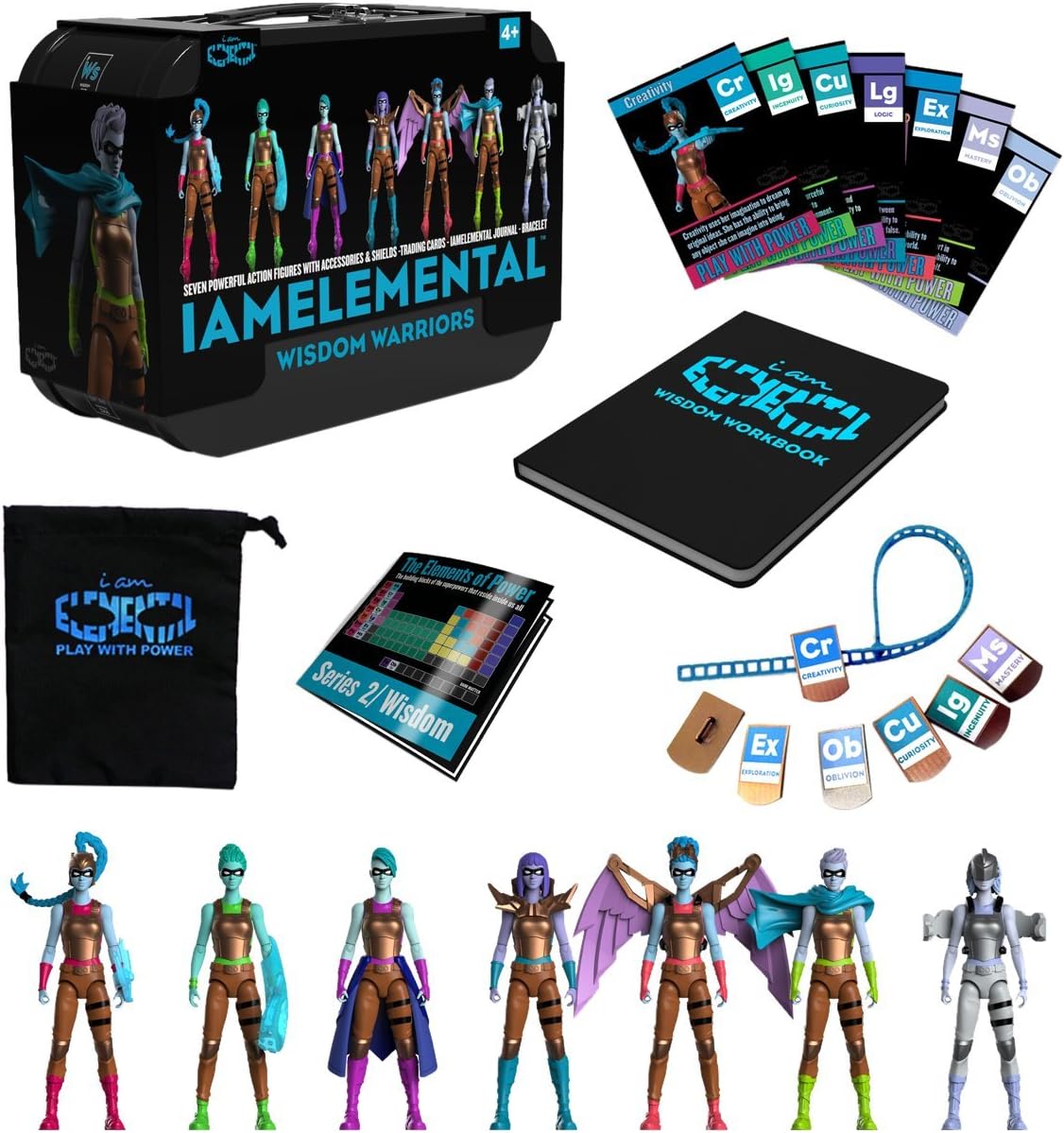 IAmElemental Series 2/Wisdom Complete Set of 7 Female Action Figures in Lunch Box Carry Case