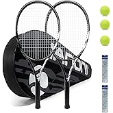 Tennis Rackets for Adults, Pre-Strung 27 Inch Tennis Racquets-2 Player Tennis Racket Set with 3 Balls,2 Grips, 2 Vibration Dampers