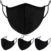 4 Pack Breathable 3-Ply Cloth Face Mask Adjustable Ear Loop, Reusable Washable Soft Cotton Masks for Adult Women Big Face Men
