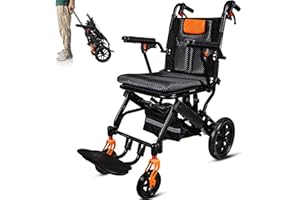 Wheelchairs for Adults, Transport Wheelchair Lightweight Foldable with Pull Rod,Carbon Fiber Coating Ultra Light Wheelchair E