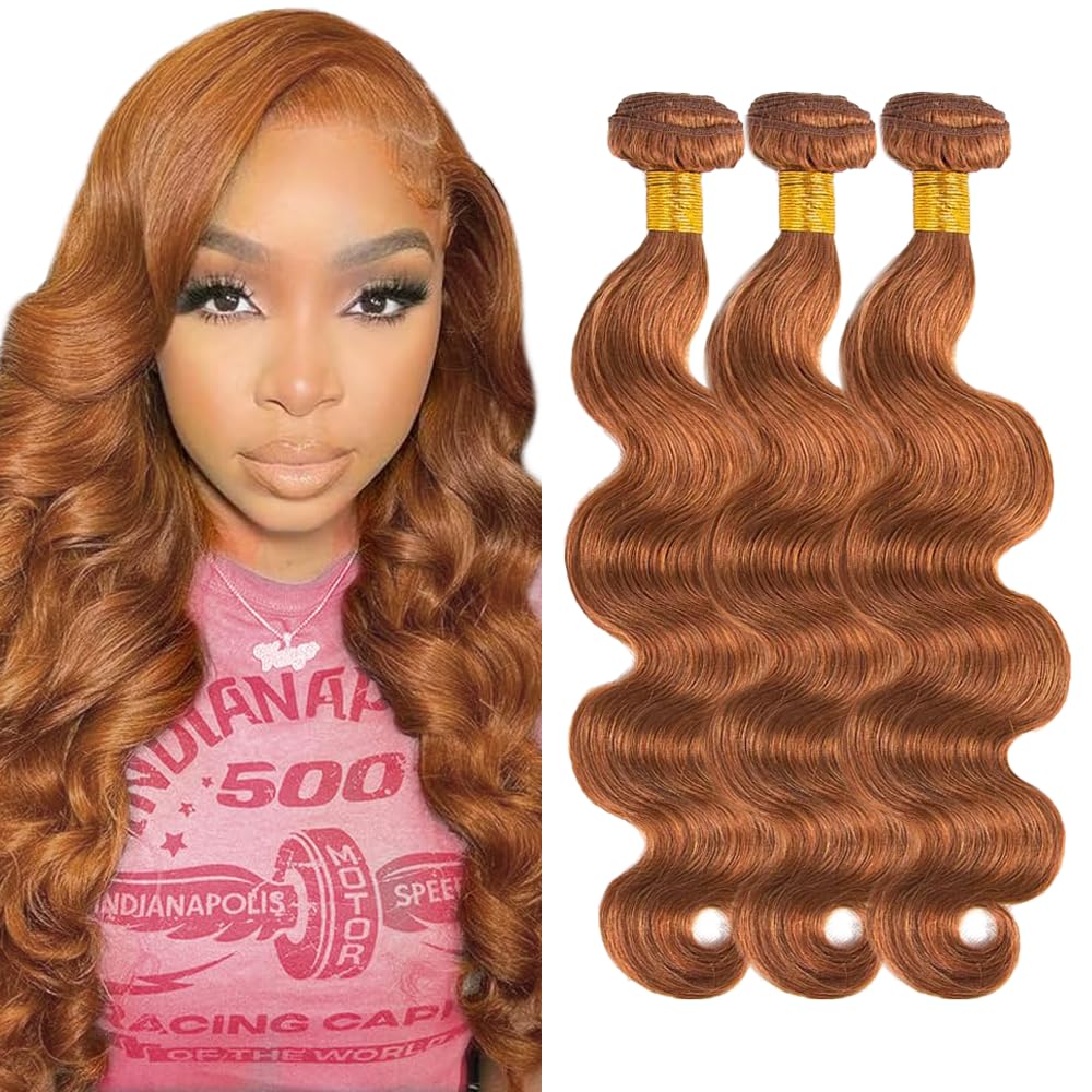 Photo 1 of **PARTIAL SET/ MISSING PIECES** Color 30 Bundles Human Hair Light Brown Bundles 20 22 24 inch #30 Body Wave Bundle 8A Remy Hair Weave
