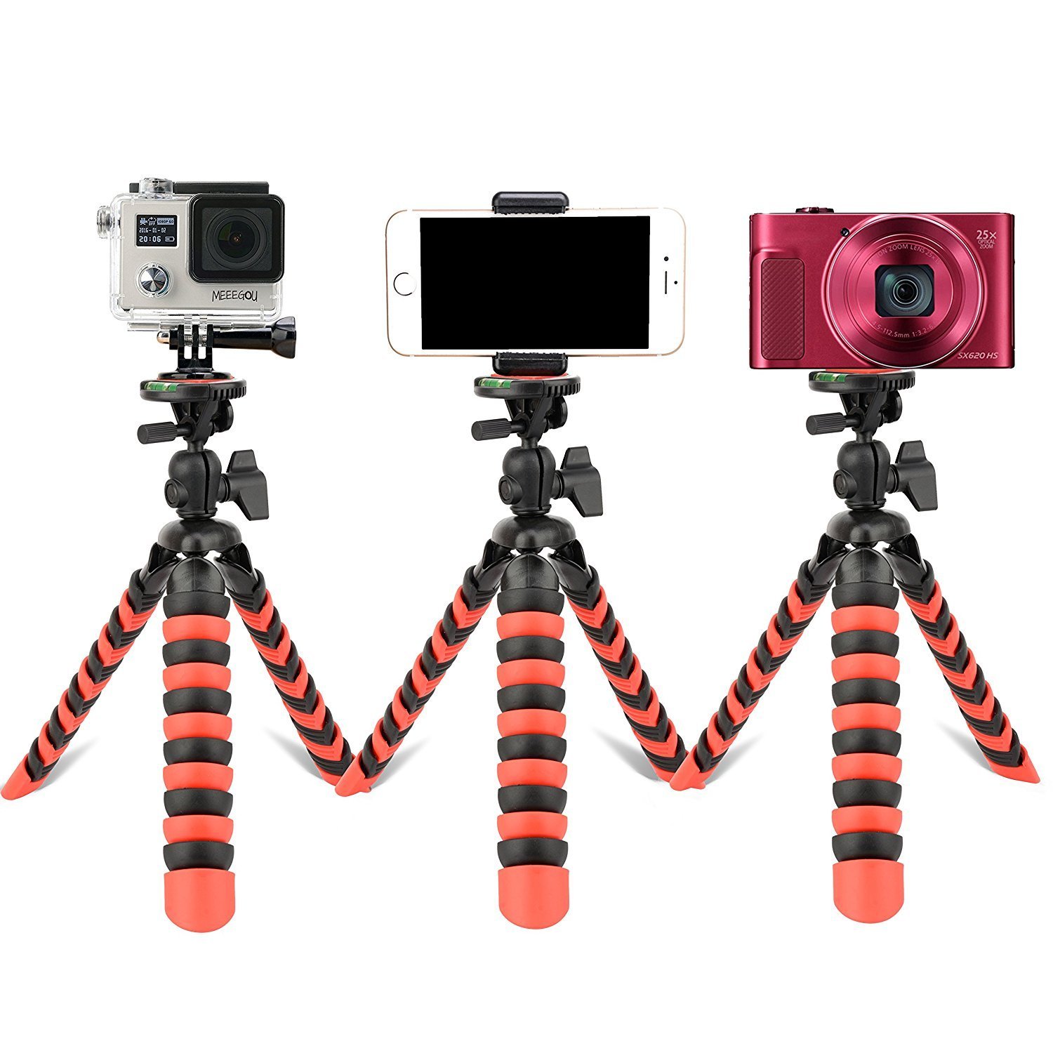 Tairoad Trípode flexible de 12 pulgadas con la pierna plegable y Smartphone libre y adaptador del montaje de Gopro El mejor trípode del recorrido (rojo + negro) …