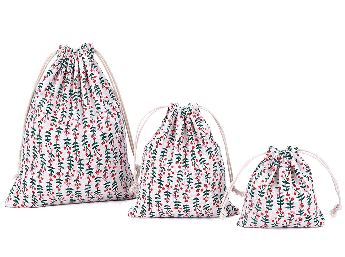 Amoyie 3 pcs Drawstring Bag Set for Girl Stuff, Travel Home Accessories (3 Different Size), Floral