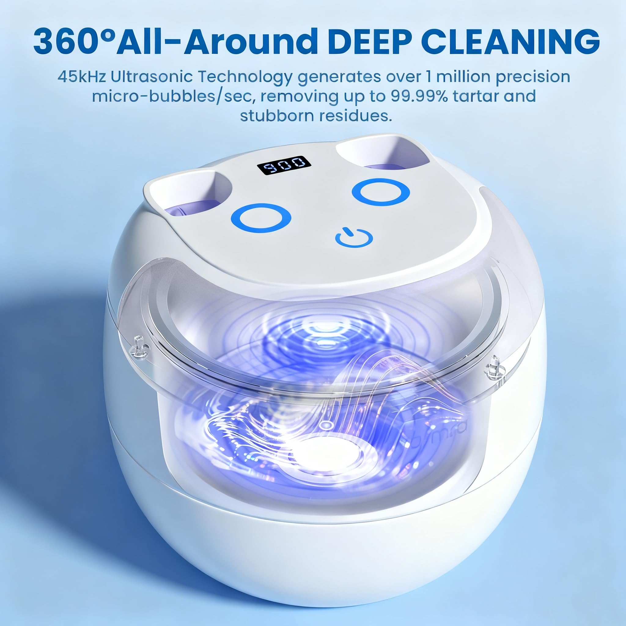 Ultrasonic Retainer Cleaner Machine, 45kHz Ultrasonic Cleaner for Dentures, U-V Light, 4 Modes for Retainer, Dentures, Aligners, Mouth Guards, Night Guards, Toothbrush Heads, Whitening Trays, Jewelry