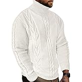 JEMLDL Men's Turtneck Pullover Sweaters Cable Knit Casual Pullover Sweater