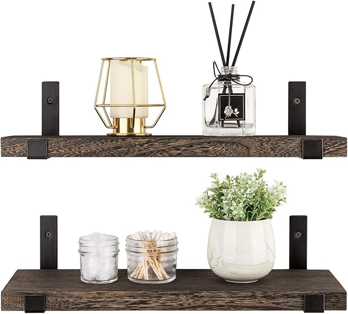 Mkono Rustic Wood Floating Shelves Wall Mounted Shelving Set of 2