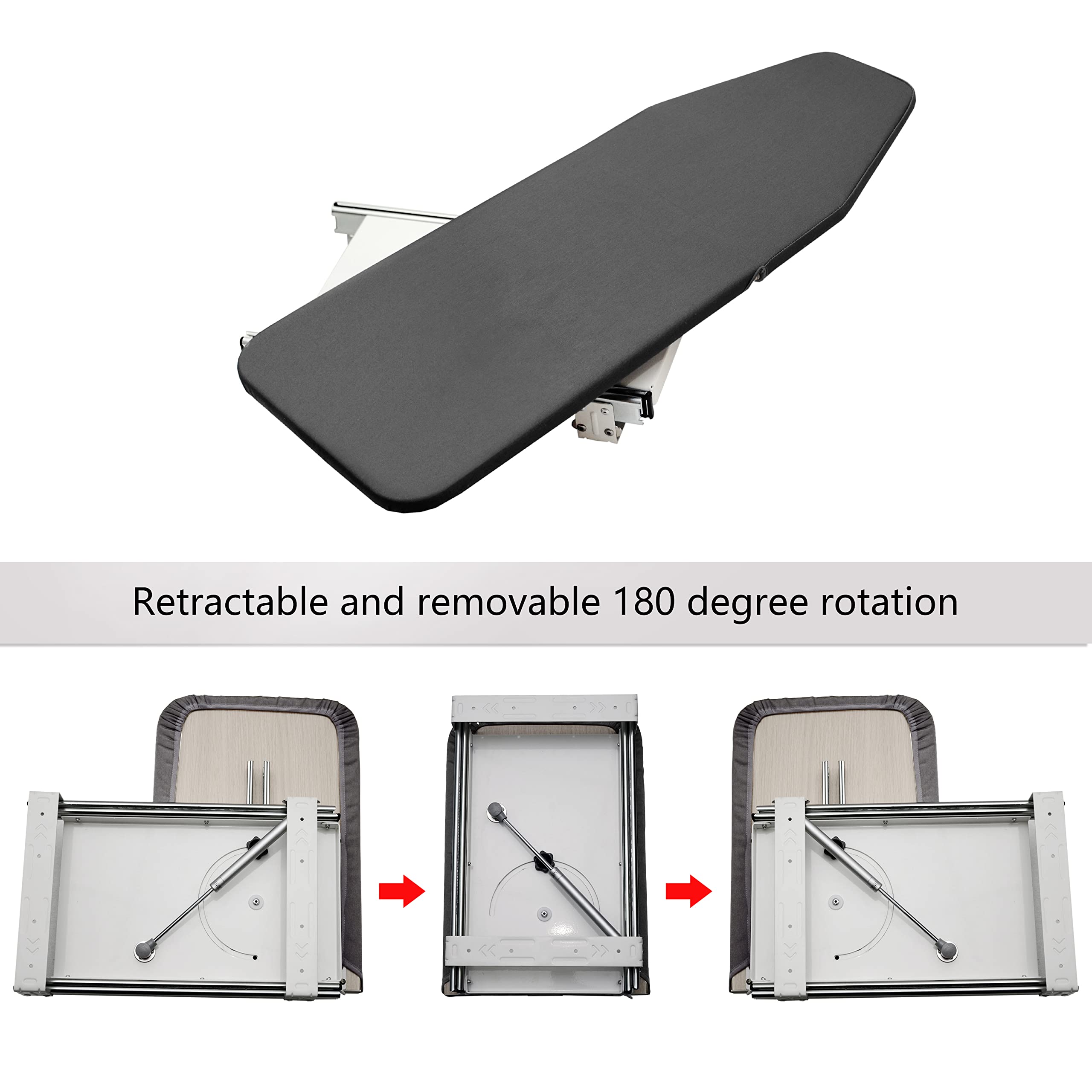 AKOZLIN Retractable Pull Out Ironing Board Closet Sliding Out Swivel Iron Board Mounted in Drawer with Heat Resistant Ironing Cover, Board Size: 31.88